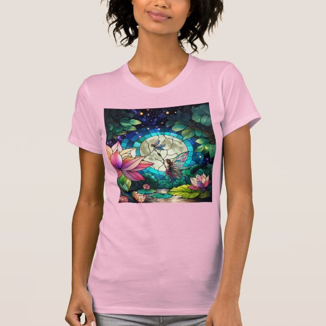 Stained Glass Little Fairy With Dragonfly T-Shirt (Front)