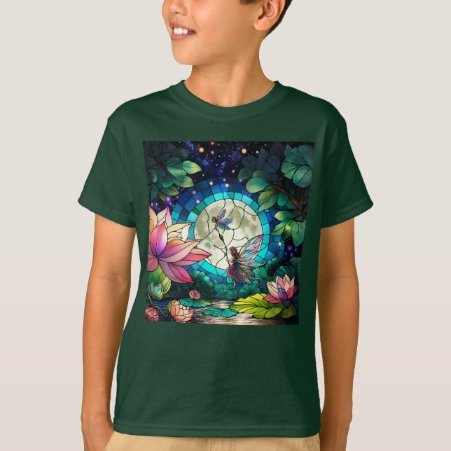 Stained Glass Little Fairy With Dragonfly T-Shirt (Front)