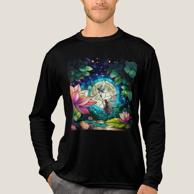 Stained Glass Little Fairy With Dragonfly Tri-Blend Shirt (Front)