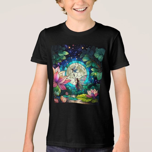 Stained Glass Little Fairy With Dragonfly Tri-Blend Shirt (Front)