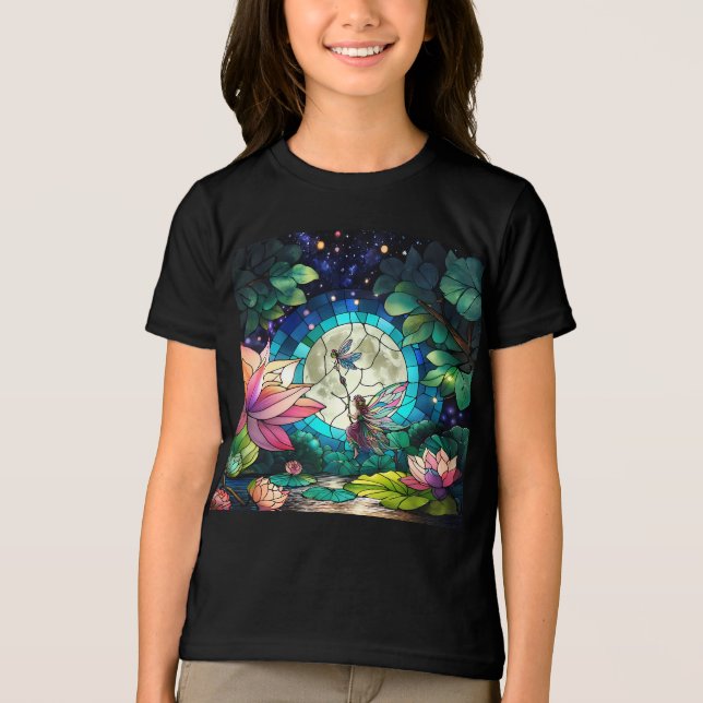 Stained Glass Little Fairy With Dragonfly Tri-Blend Shirt (Front)