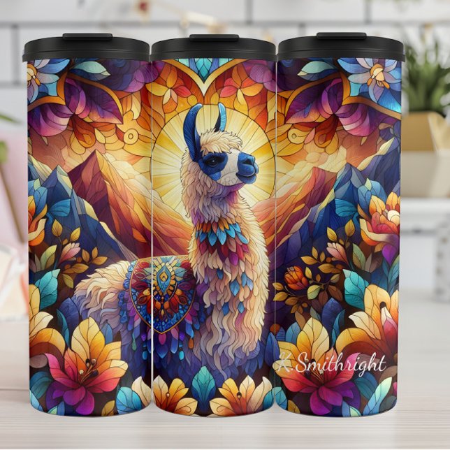 Stained Glass Llama Mountain Landscape Thermal Tumbler (Creator Uploaded)