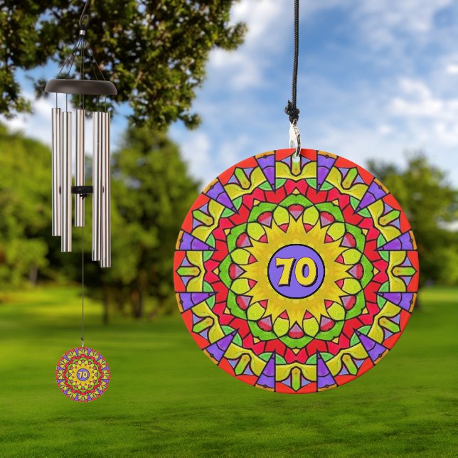 Stained Glass Look 70th or Any Birthday / Initials Wind Chime (Outdoor)