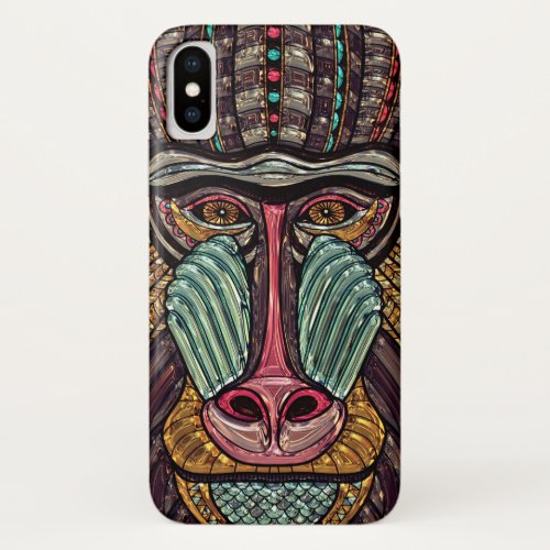 Stained glass look baboon animal african art iPhone XS case