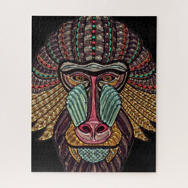 Stained glass look baboon animal african art jigsaw puzzle (Vertical)