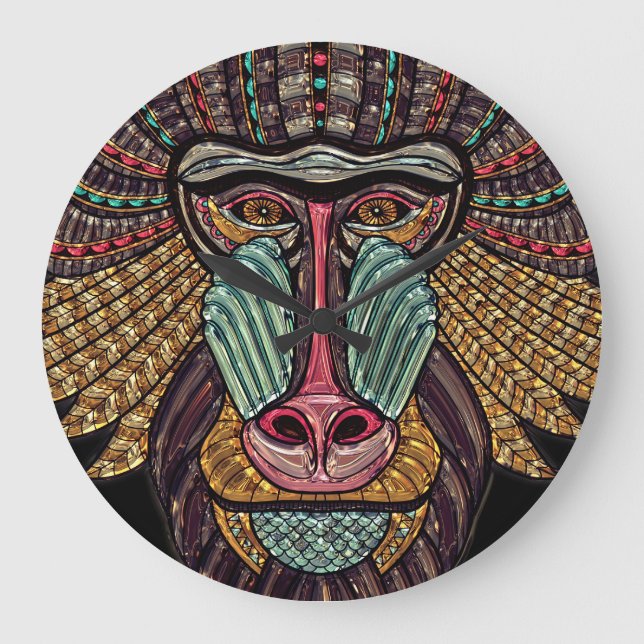 Stained glass look baboon animal african art large clock (Front)
