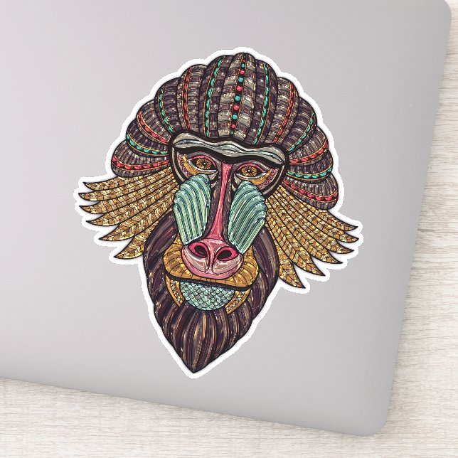 Stained glass look baboon animal african art sticker (Detail)