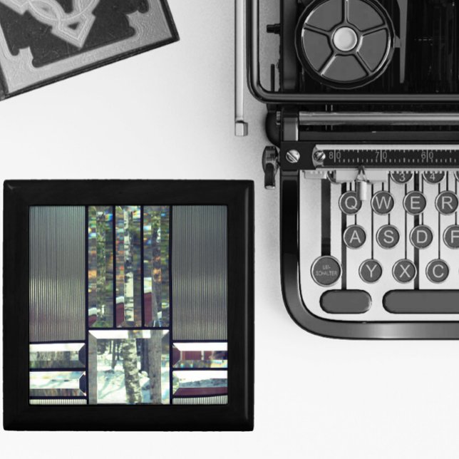 Stained glass look birch tree black silver gift box (Creator Uploaded)