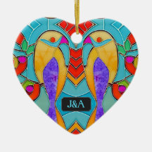 Stained Glass Look Birds with Pair of Initials