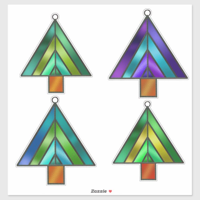 Stained Glass Look Christmas Trees Ornaments Sticker (Sheet)