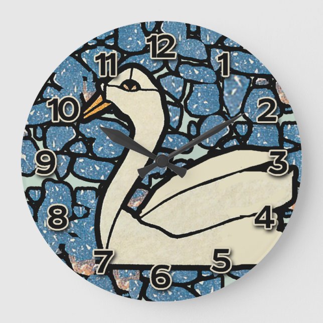 Stained Glass Look Clock with Swan (Front)