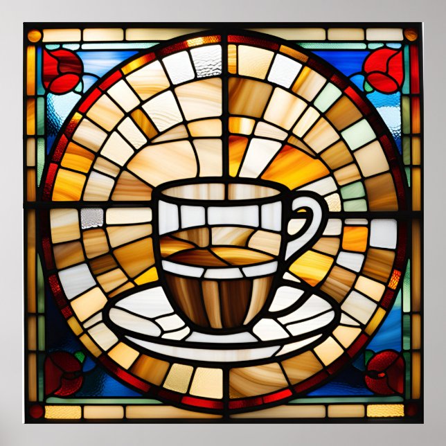 Stained Glass Look Coffee Cup Design Poster (Front)