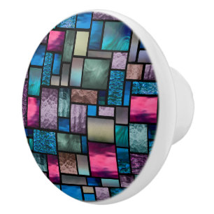 Stained Glass Look Colorful Abstract Ceramic Knob