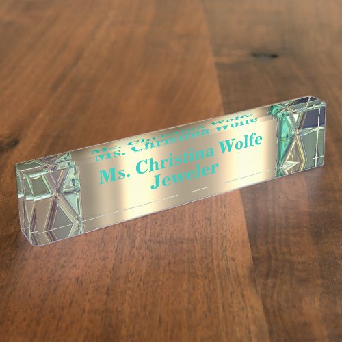 Stained glass look colorful abstract desk name plate