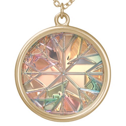 Stained glass look colorful abstract gold plated necklace