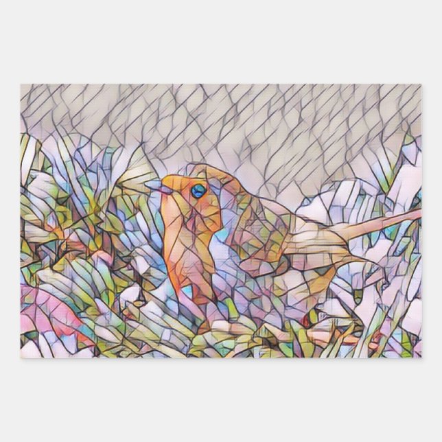 Stained glass look cute winter christmas  wrapping paper sheets (Front)