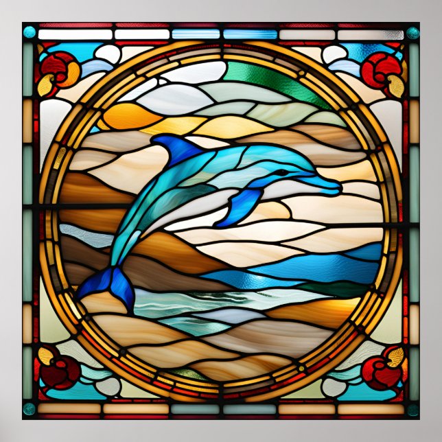 Stained Glass Look Dolphin Design Poster (Front)