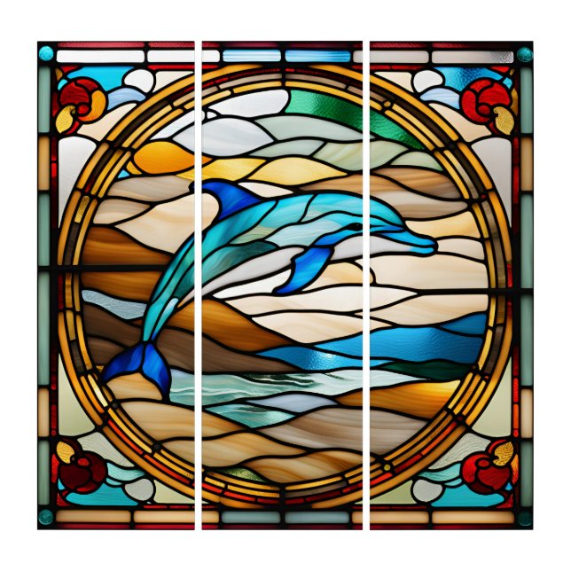 Stained Glass Look Dolphin Triptych Design (Front)