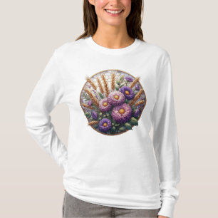 STAINED GLASS LOOK FALL PURPLE ASTER FLOWERS T-Shirt