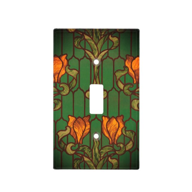 Stained glass look floral art nouveau flowers  light switch cover (Front)