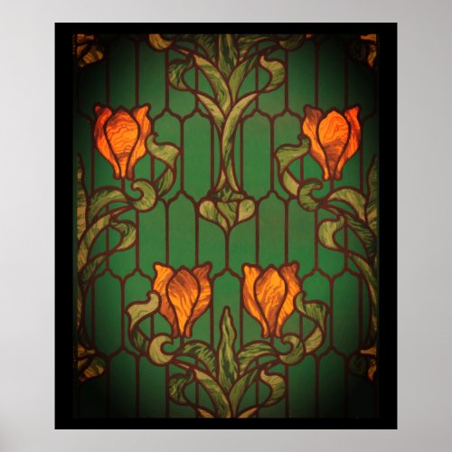 Stained glass look floral art nouveau flowers  poster
