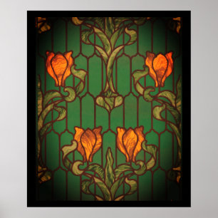Stained glass look floral art nouveau flowers poster