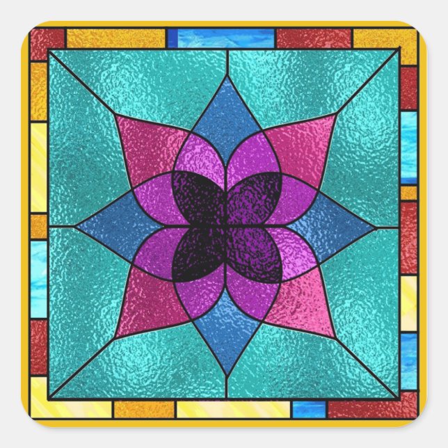 Stained Glass Look Flower Square Sticker (Front)