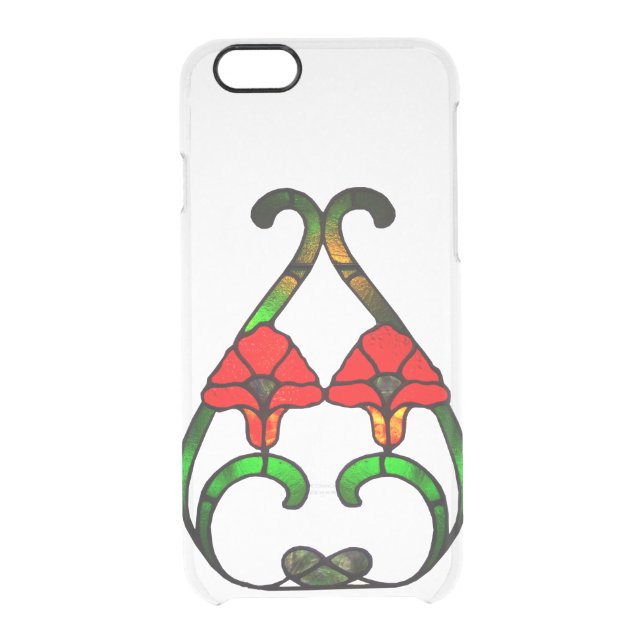 Stained glass look flowers red green elegant uncommon iPhone case (Back)