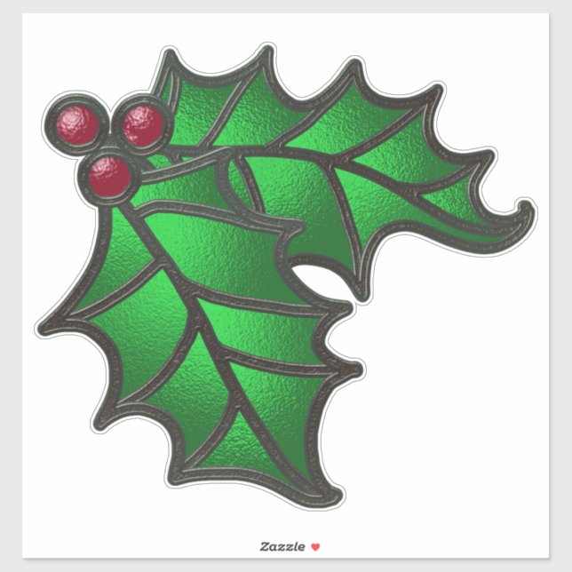Stained Glass Look Holly and Berries Sticker (Sheet)