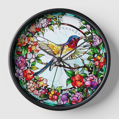 Stained Glass Look Hummingbird  Clock