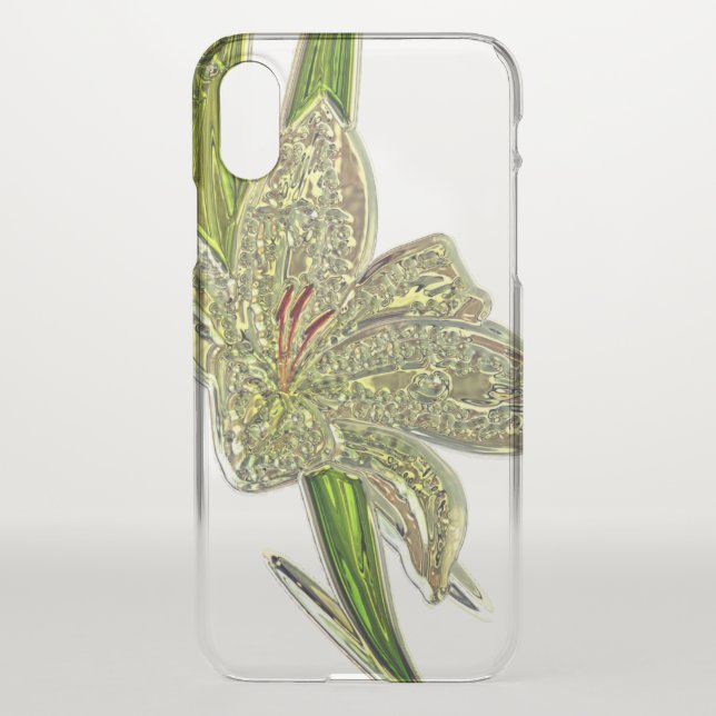 Stained glass look lily flower yellow green uncommon iPhone case (Back)