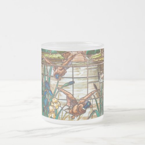 Stained glass look mallard ducks frosted glass coffee mug