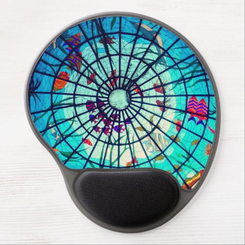 Stained glass look ocean tropical fish gel mouse pad