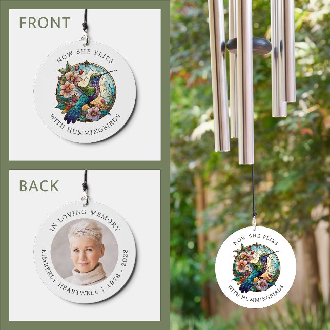 Stained Glass Look Photo Memorial Hummingbird Wind Chime (Creator Uploaded)