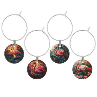 STAINED GLASS LOOK PINK FLAMINGOS WINE CHARM