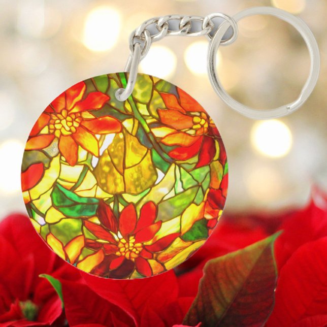 Stained glass look poinsettia flower tiffany  keychain (Creator Uploaded)