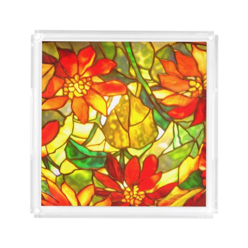 Stained glass look poinsettia flower vintage  acrylic tray