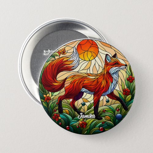Stained Glass Look Red Fox Button