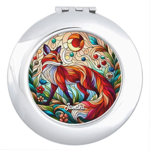 Stained Glass Look Red Fox Compact Mirror