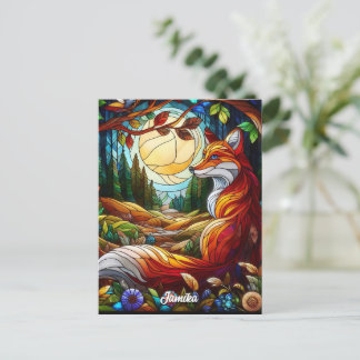 Stained Glass Look Red Fox Postcard