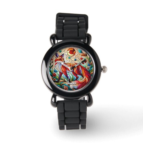 Stained Glass Look Red Fox Watch