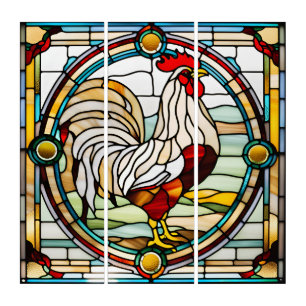 Stained Glass Look Rooster Triptych Design