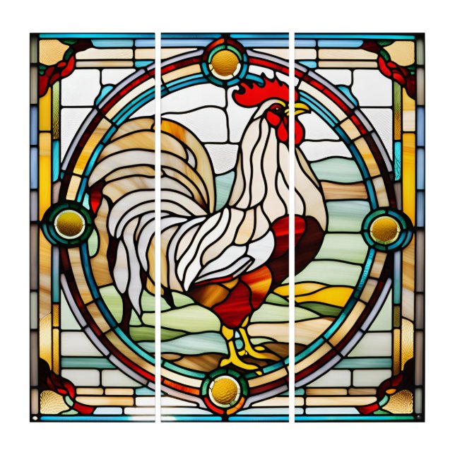 Stained Glass Look Rooster Triptych Design (Front)