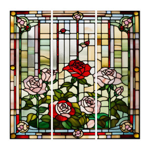 Stained Glass Look Rose Garden Triptych Design