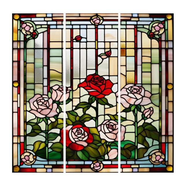 Stained Glass Look Rose Garden Triptych Design (Front)