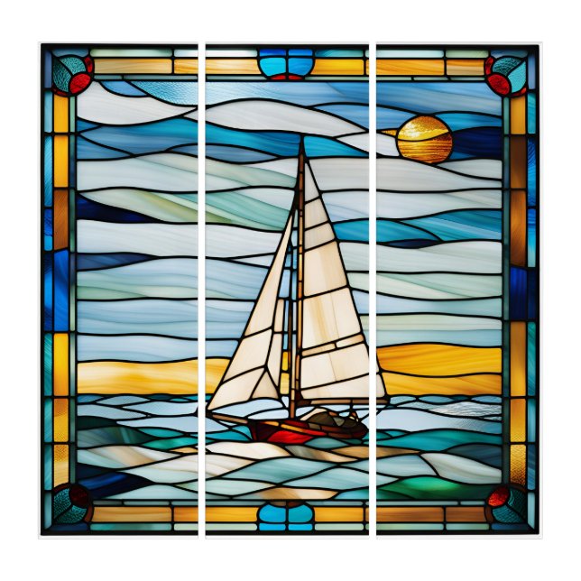 Stained Glass Look Sailboat Triptych Design (Front)