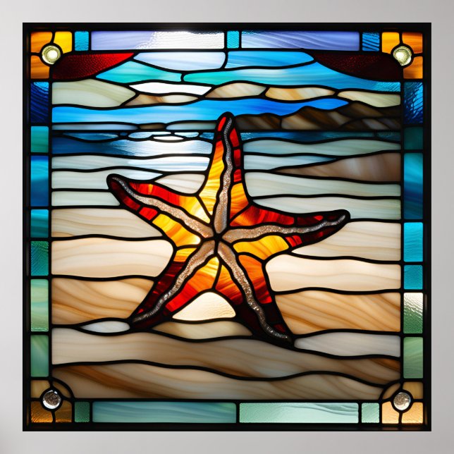 Stained Glass Look Starfish  Design Poster (Front)
