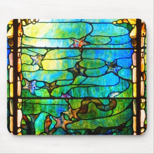 Stained glass look tiffany window starfish sea   mouse pad