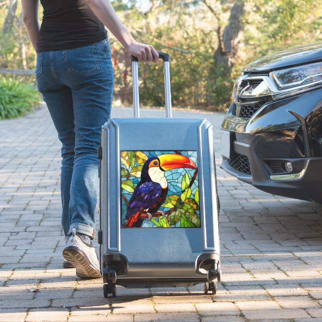 Stained Glass Look Tropical Toucan Decal (Suitcase Insitu)