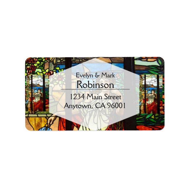 Stained glass look with lady sitting. label (Front)